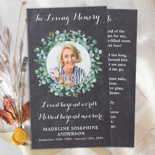 Memorial Greenery Eucalyptus Funeral Prayer Card