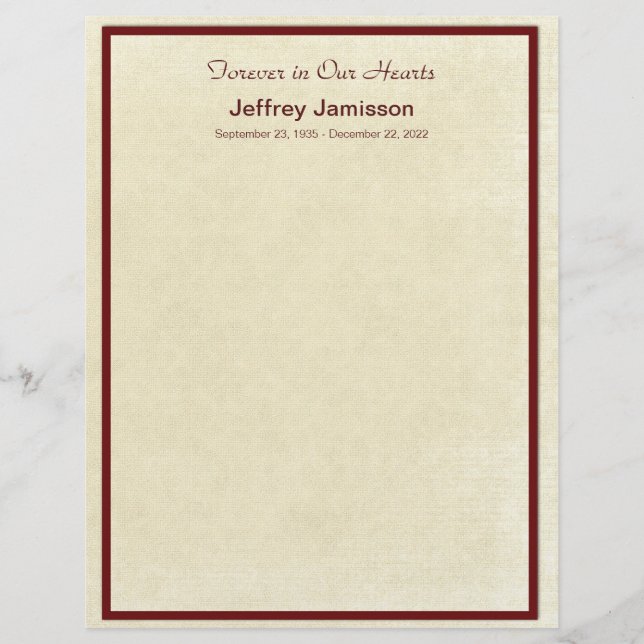 Memorial Guest Book Filler Paper Pages, Cream (Front)