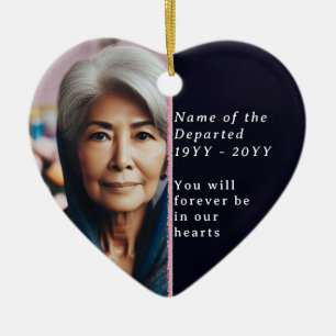 Memorial Heart Photo, Psalm 23 Black, White Pink Ceramic Ornament