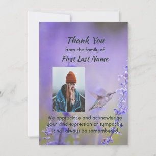 Memorial  Hummingbird Lavender Thank you Card