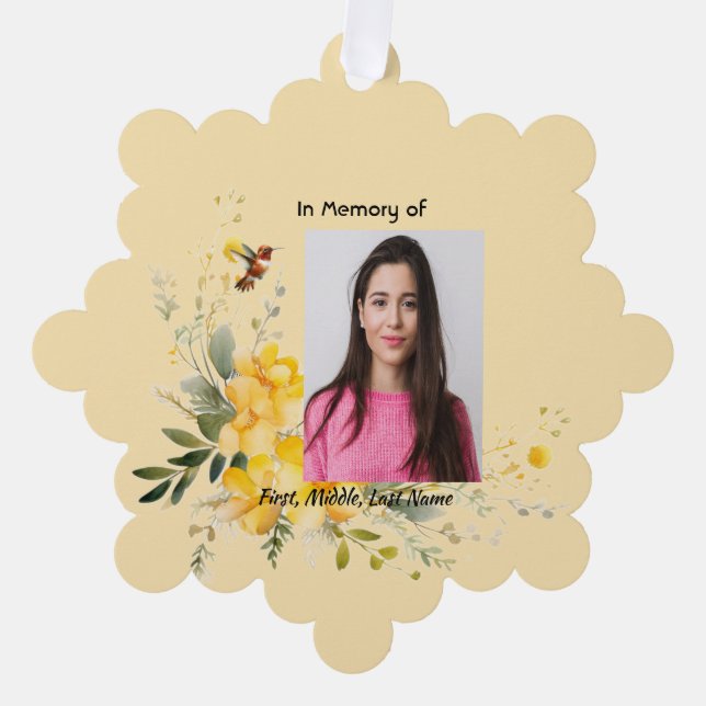  Memorial  Hummingbird Yellow Roses  Tree Decoration Card (Front)