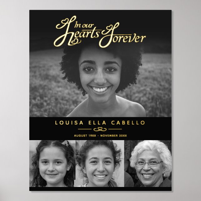 Memorial in hearts photos funeral black foil prints (Front)