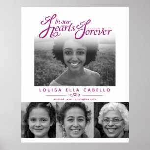 Memorial in hearts photos funeral violet white poster