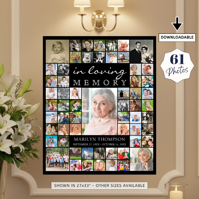 Memorial IN LOVING MEMORY 61 Photo Collage Black Poster (Creator Uploaded)