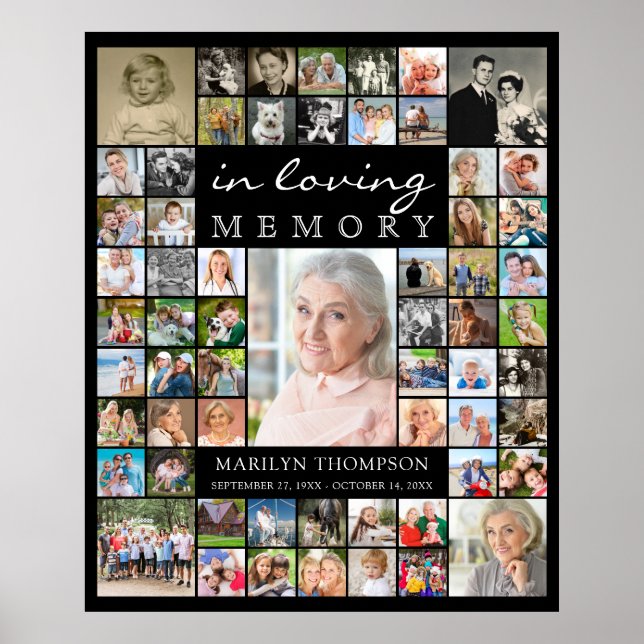 Memorial IN LOVING MEMORY 61 Photo Collage Black Poster (Front)