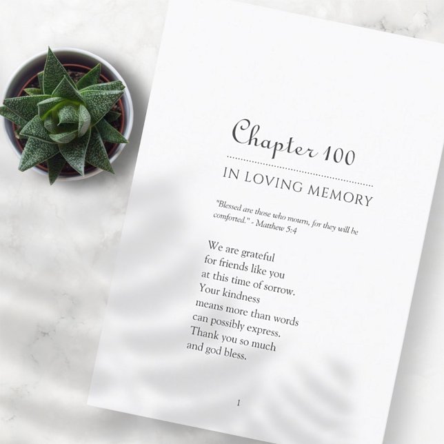 Memorial In Loving Memory Chapter Book Theme Thank You Card (Creator Uploaded)