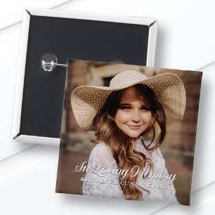 Memorial In Loving Memory Classic Elegant Photo 15 Cm Square Badge