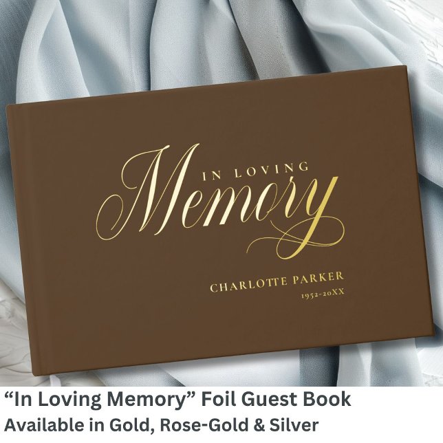 Memorial "In Loving memory" Gold-Foil, Brown Guest Book (Personalized Memorial "In Loving memory" Gold-Foil, Green Foil Guest Book.)
