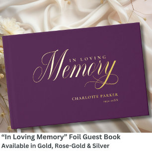 Memorial "In Loving memory" Gold-Foil, Violet Guest Book