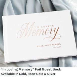 Memorial "In Loving memory" Gold-Foil, White Guest Book