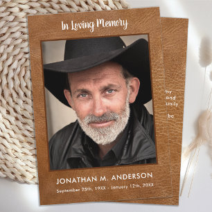 Memorial In Loving Memory Leather Photo Funeral  T Thank You Card