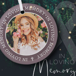Memorial In Loving Memory Modern Cross Photo Glass Tree Decoration