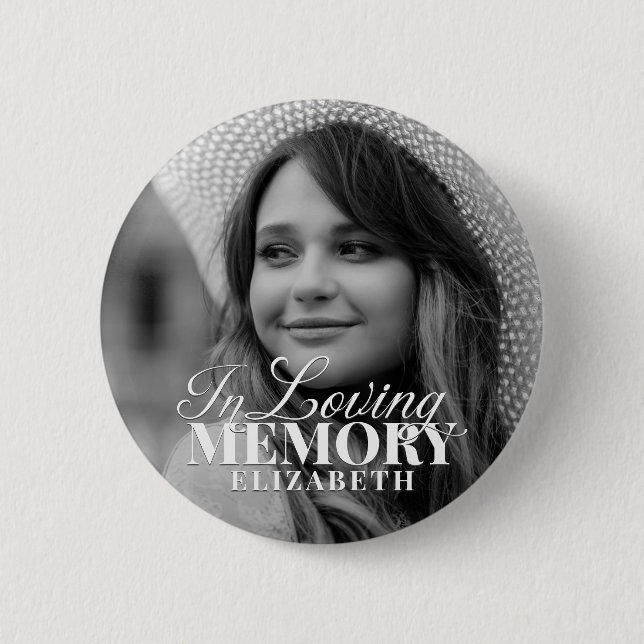 Memorial In Loving Memory Modern Elegant Photo 6 Cm Round Badge (Front)