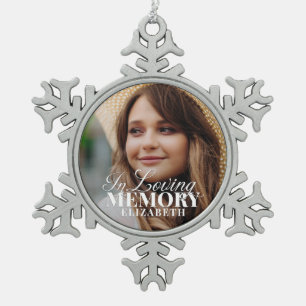 Memorial In Loving Memory Modern Elegant Photo Snowflake Pewter Christmas Ornament