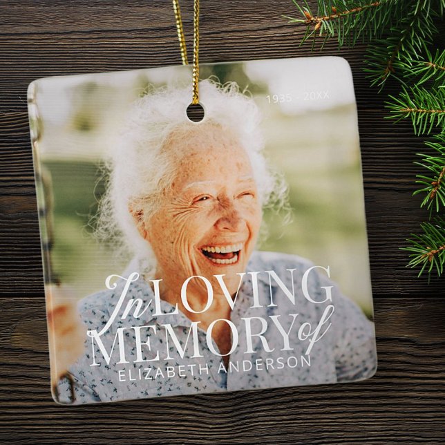 Memorial In Loving Memory Modern Elegant Photos Ceramic Ornament (Creator Uploaded)