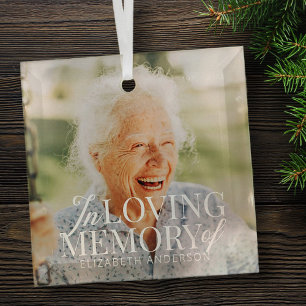 Memorial In Loving Memory Modern Elegant Photos Glass Tree Decoration