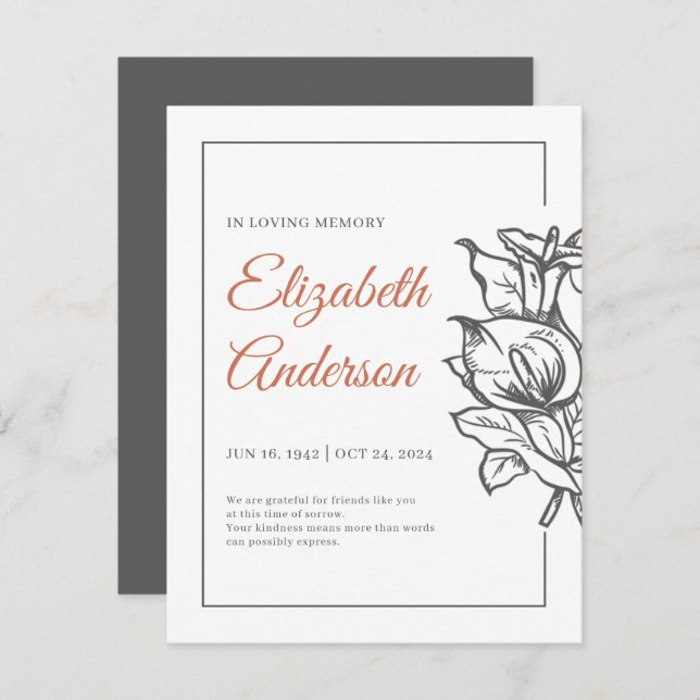 Memorial In Loving Memory Modern Foliage Botanical Thank You Card (Front/Back)