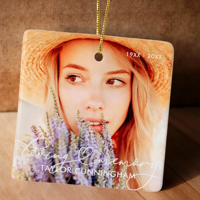 Memorial In Loving Memory Modern Heart Photo Ceramic Ornament (Creator Uploaded)