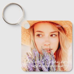Memorial In Loving Memory Modern Heart Photo Key Ring