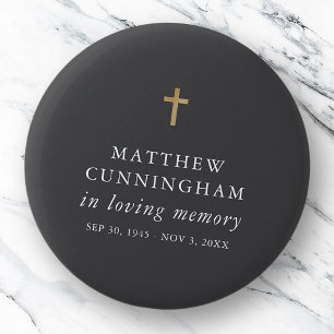Memorial In Loving Memory Modern Simple Cross 6 Cm Round Badge