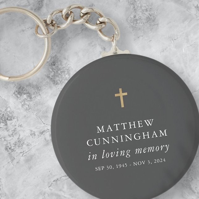 Memorial In Loving Memory Modern Simple Cross Key Ring (Creator Uploaded)