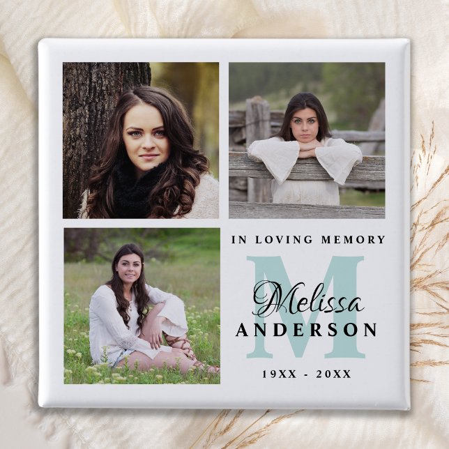 Memorial In Loving Memory Monogram Photo Funeral 15 Cm Square Badge (Creator Uploaded)