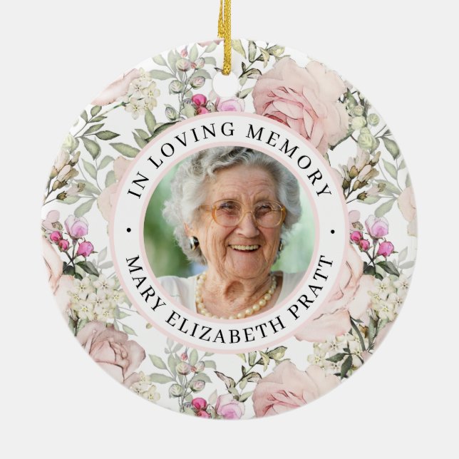 Memorial In Loving Memory Photo Christmas Ceramic  Ornament (Back)