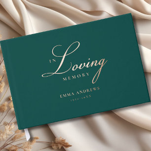  Memorial "In Loving memory" Rose-Gold-Foil, Teal  Guest Book