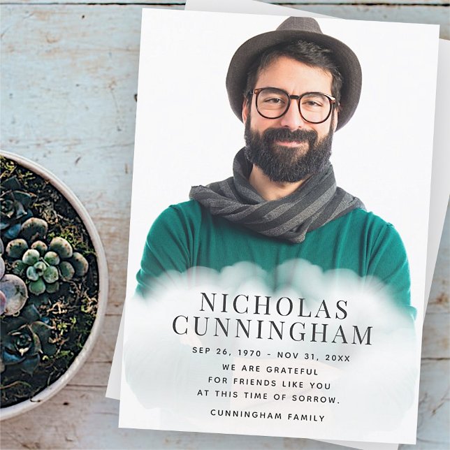 Memorial In the Clouds Modern Classic Simple Photo Thank You Card (Creator Uploaded)