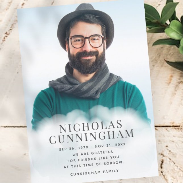 Memorial In the Clouds Modern Classic Simple Photo Thank You Card (Creator Uploaded)