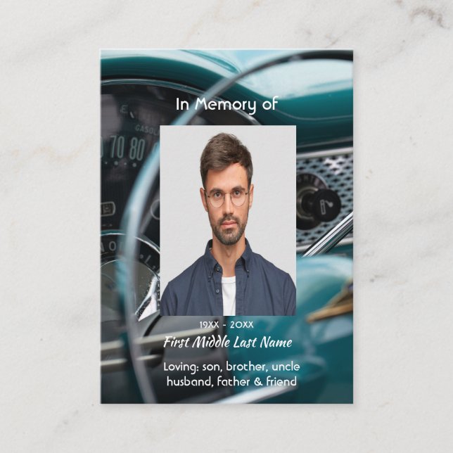 Memorial Keepsake Antique Cars Auto Vehicles Business Card (Front)