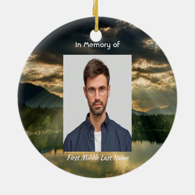 Memorial Keepsake Beautiful Lake Beach Ceramic Ornament (Back)