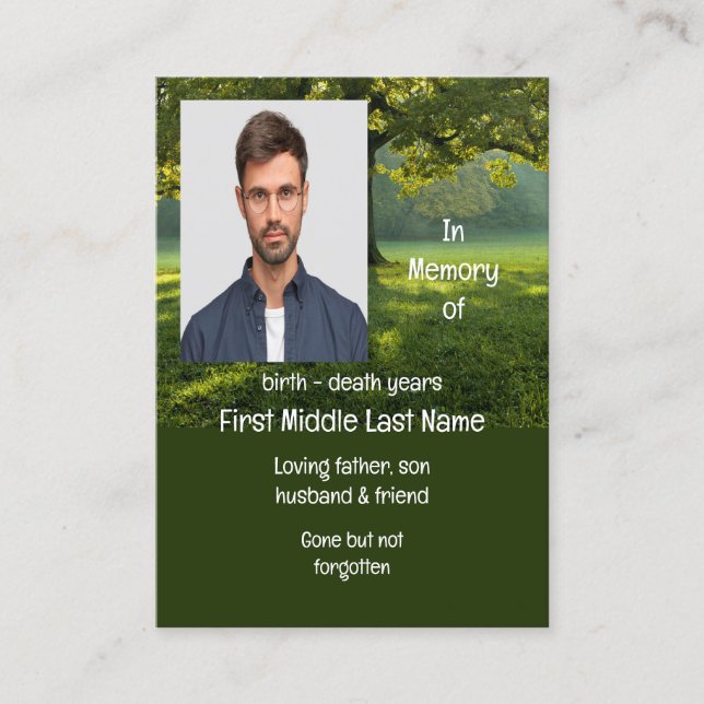 Memorial  Keepsake Beautiful Shade Tree Lawn Business Card (Front)