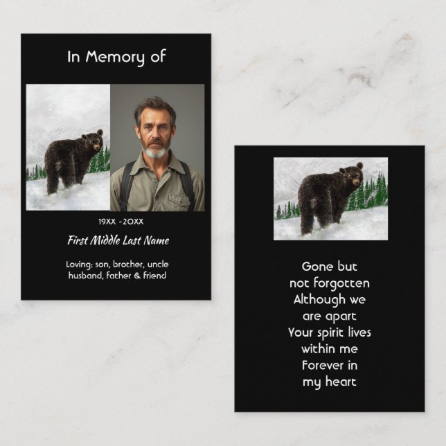 Memorial Keepsake Black Bear Animal Business Card (Front/Back)
