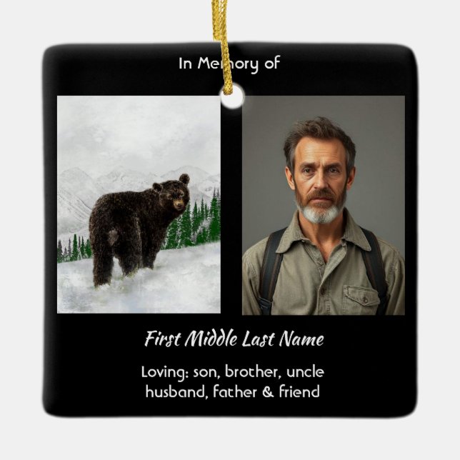 Memorial Keepsake Black Bear Animal Ceramic Ornament (Front)