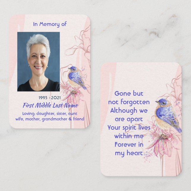 Memorial Keepsake  Bluebird Garden  Business Card (Front/Back)