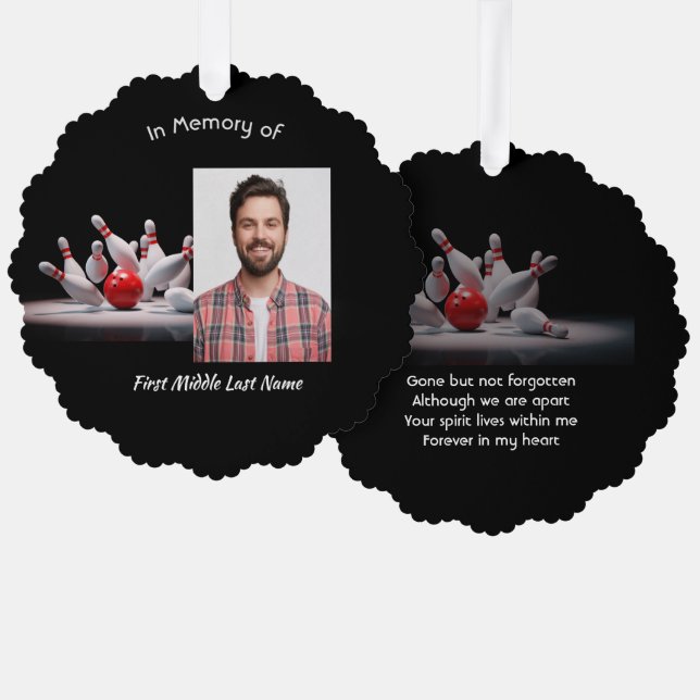  Memorial Keepsake Bowling Bowler Tree Decoration Card (Front/Back)
