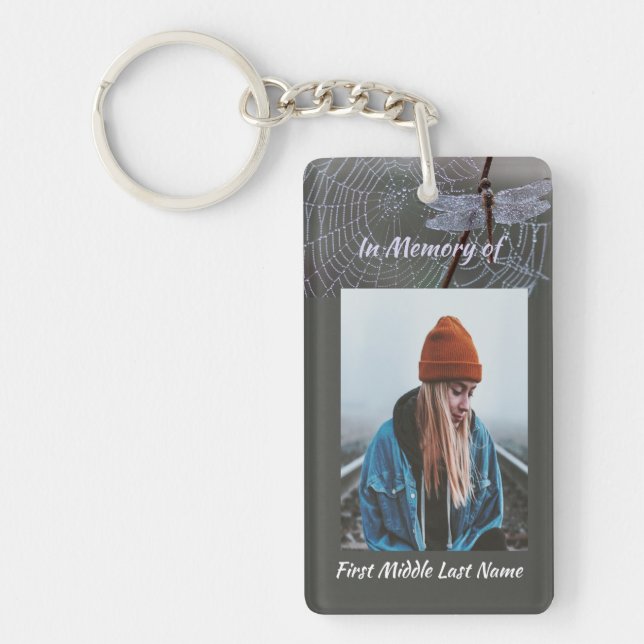 Memorial Keepsake  Card Dragonfly Dewdrops Key Ring (Front)