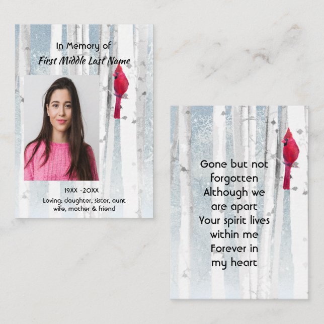 Memorial Keepsake Cardinal Bird Business Card (Front/Back)