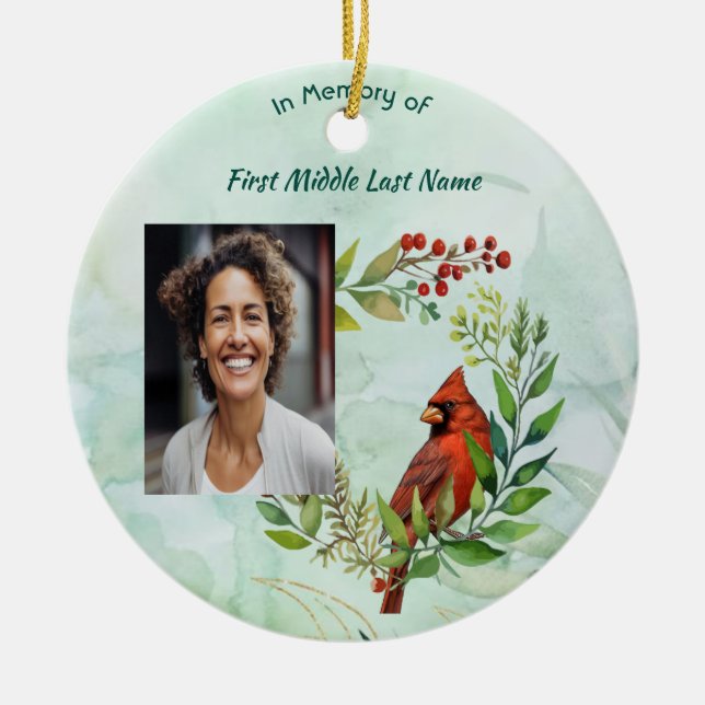 Memorial Keepsake Cardinal Bird Ceramic Ornament (Front)