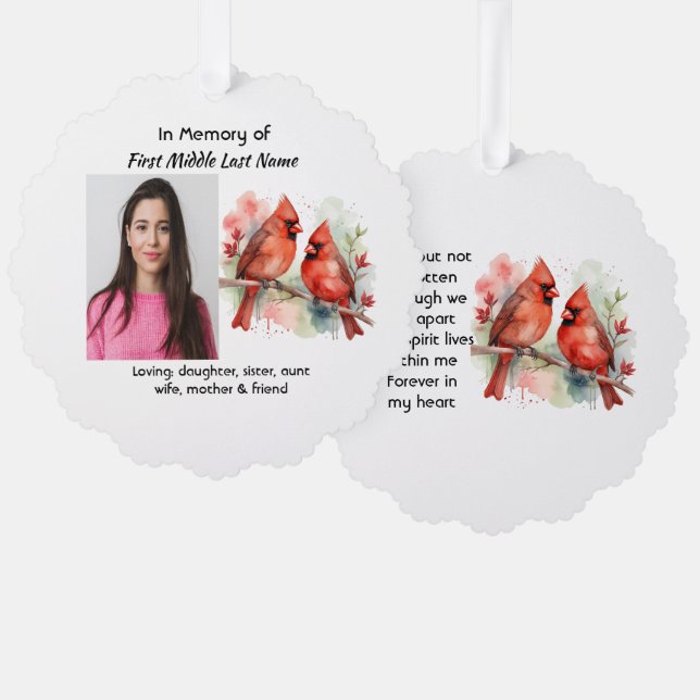 Memorial Keepsake Cardinal Bird Tree Decoration Card (Front/Back)