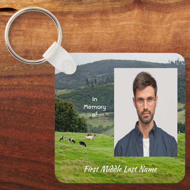 Memorial Keepsake Cattle Beef Dairy Farm Landscape Key Ring (Front)