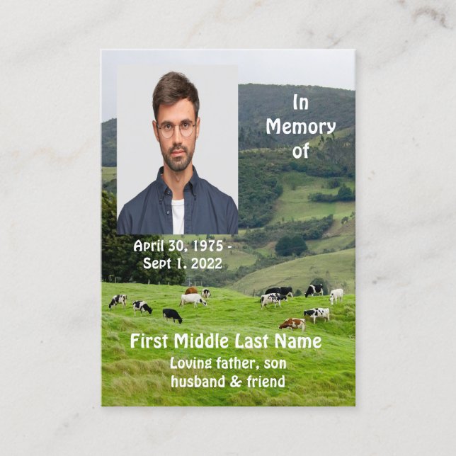 Memorial Keepsake Cattle Farm Landscape Business Card (Front)
