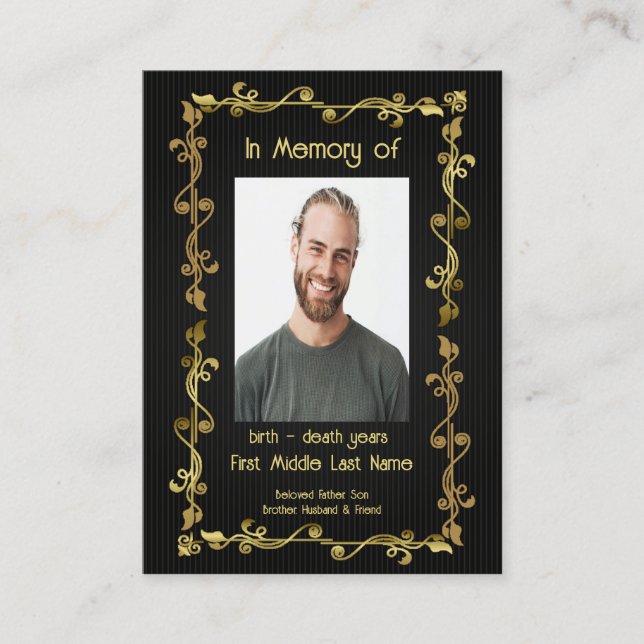 Memorial Keepsake Classic Modern Black Gold  Business Card (Front)