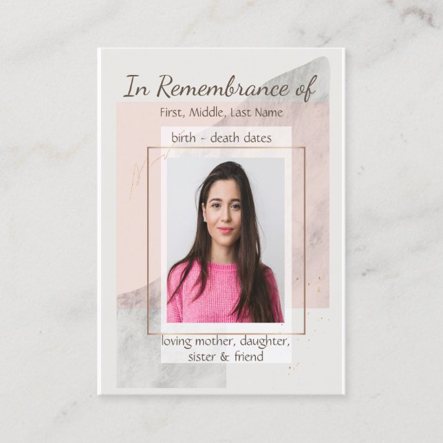 Memorial Keepsake Classic Modern Feminine Business Card (Front)