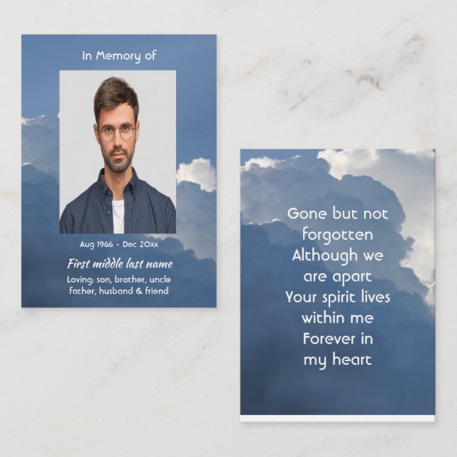 Memorial Keepsake Clouds Sky Heavenly Business Card (Front/Back)