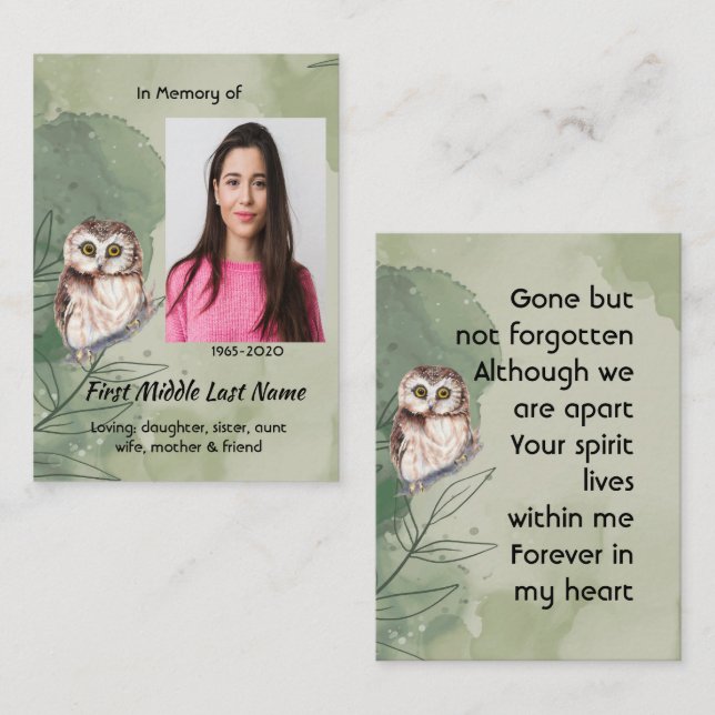Memorial Keepsake Cute Owl Bird Business Card (Front/Back)