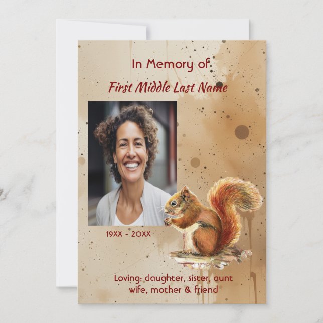 Memorial keepsake Cute Red Squirrel Invitation (Front)