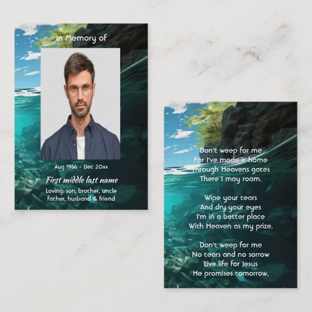 Memorial Keepsake Deep Sea Diving Diver Business Card (Front/Back)