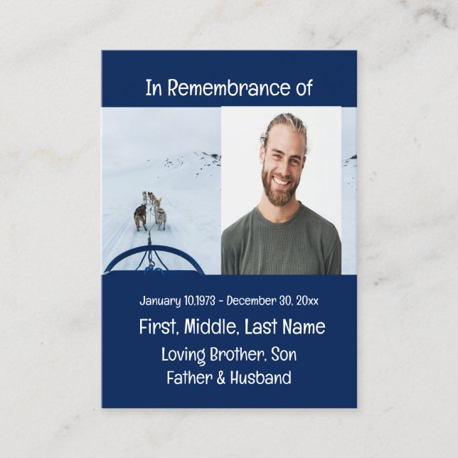 Memorial Keepsake Dog Team Sled Winter sport Business Card (Front)